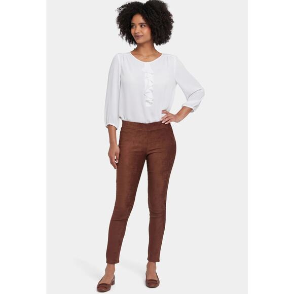 NEW NYDJ Faux Suede High Waisted Leggings - Petite 14 - Dark Chocolate - Picture 1 of 12